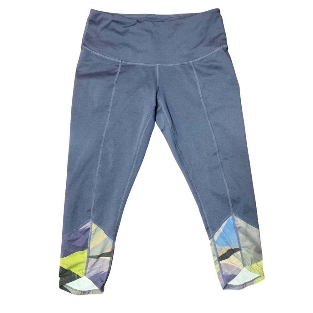 Zella High Waist Crop Leggings Medium Blue Grey Excellent Geometric Print Hem